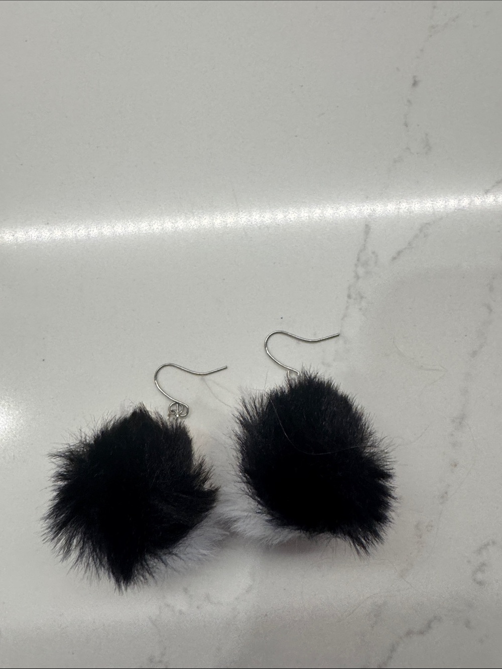 Claire's Black and White Faux Fur Pom Pom Drop Earrings